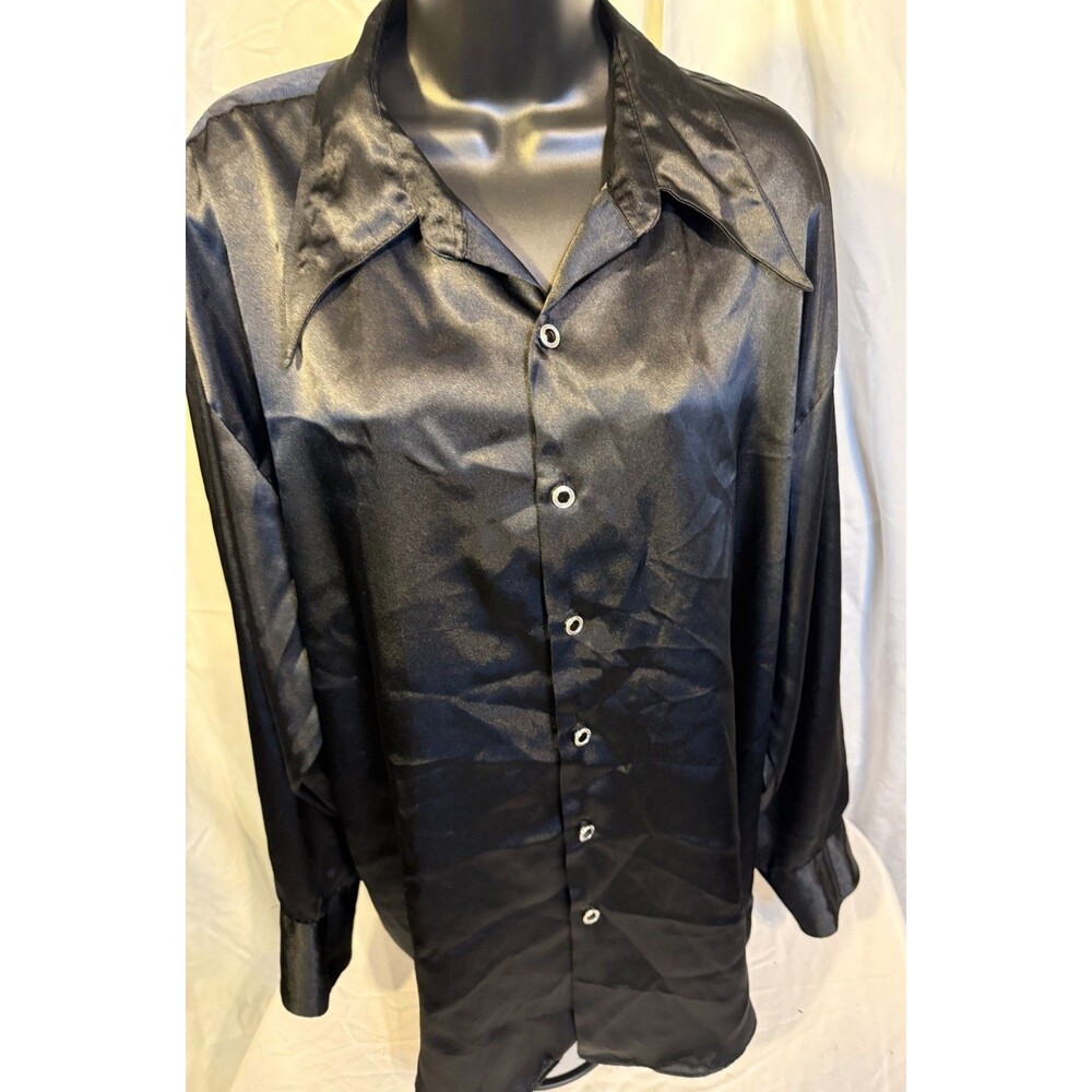 Vintage Silky Black Tunic Top Dark Fairy Witchy Luxe Academia Goth Women's XL